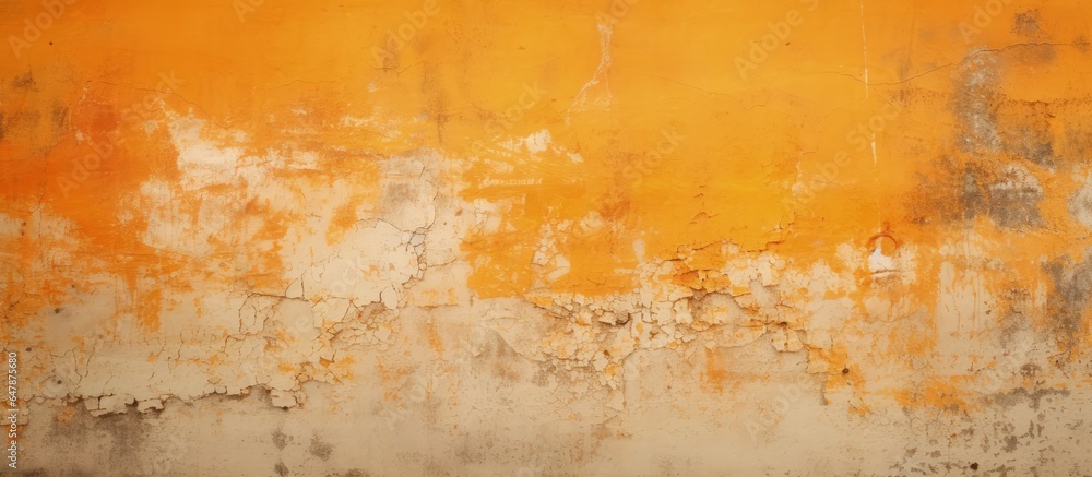 Fototapeta premium Cracked and textured orange background on an old wall