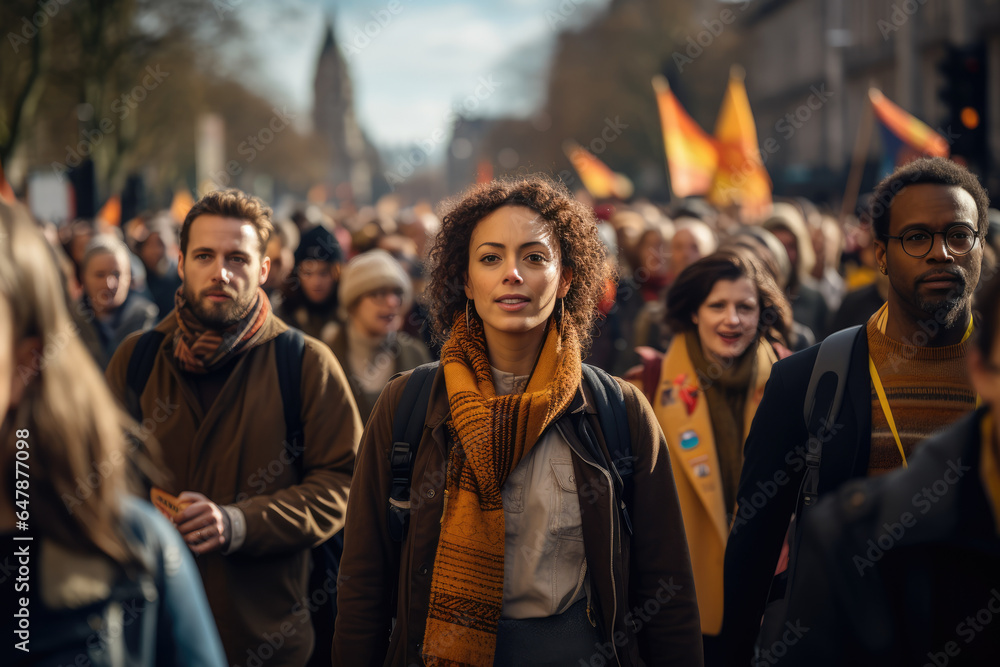 People of different backgrounds and cultures participating in a peaceful march for human rights. Generative Ai. People of different backgrounds and cultures participating in a peaceful march for human rights. Generative Ai.