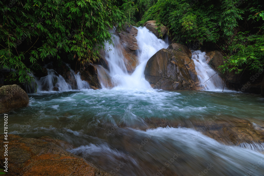 Krating waterfall in the rainy season and refreshing greenery forest in the national park of Khao Khitchakut Chanthaburi province Thailand, for background wallpaper, Krating waterfall in the rainy season and refreshing greenery forest in the national park of Khao Khitchakut Chanthaburi province Thailand, for background wallpaper,
