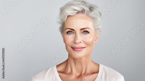 Smiling Blonde Woman with Natural Makeup and Carefree Hairstyle in Close-up Portrait