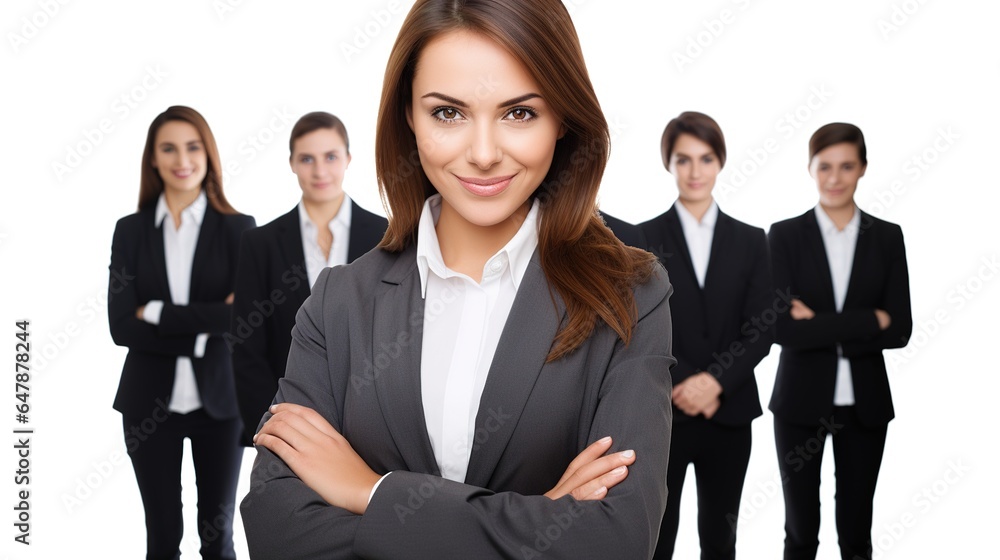 smiling professional businesswoman in front of team on white background. generative ai smiling professional businesswoman in front of team on white background. generative ai
