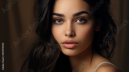 beautiful young white woman face with clear skin. skin care.