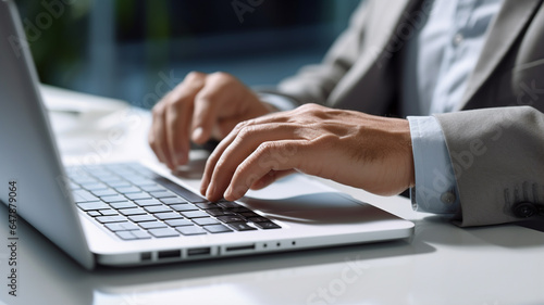 businessman typing with laptop computer
