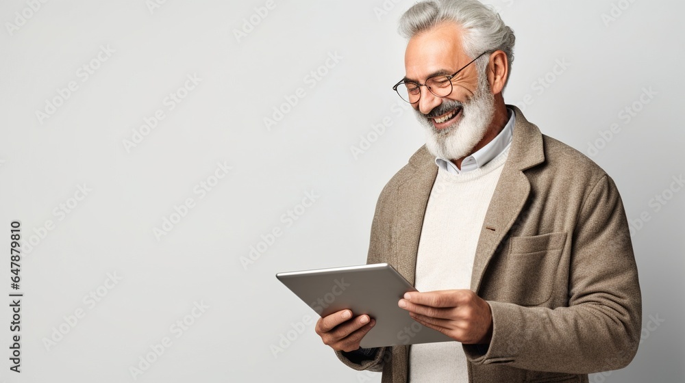Man using tablets pc on white background. generative ai Man using tablets pc on white background. generative ai