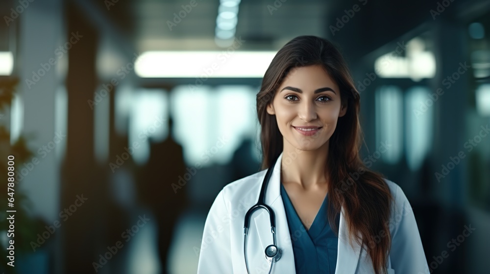 Smiling female doctor standing in hospital Smiling female doctor standing in hospital