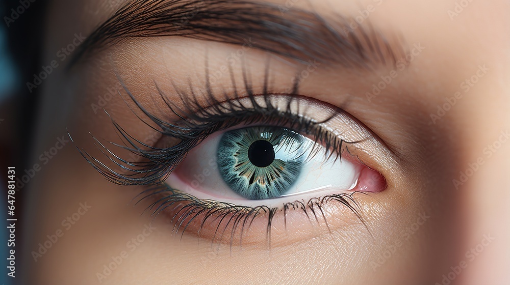 Fototapeta premium Stunning close-up of an eye that is brown on one side and blue on the other. distinct portions of one iris have distinct colours due to segmental heterochromia. generative ai