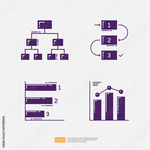 Organization Chart, Hierarchy Workflow, Statistic Diagram Bar. Business Finance Chart and Graph Infographic Solid Glyph Vector Illustration Icon Set
