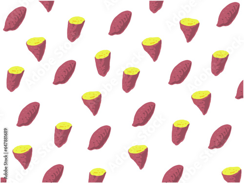 さつまいもと断面の手描き風 壁紙 模様イラスト