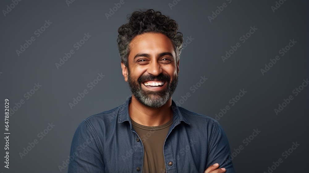 Obraz premium photo of a man with his arms crossed on a gray background