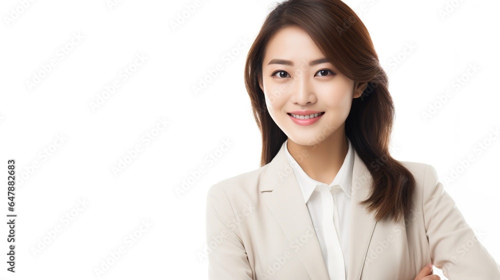 portrait of a Smiling young asian woman on white background. generative ai portrait of a Smiling young asian woman on white background. generative ai