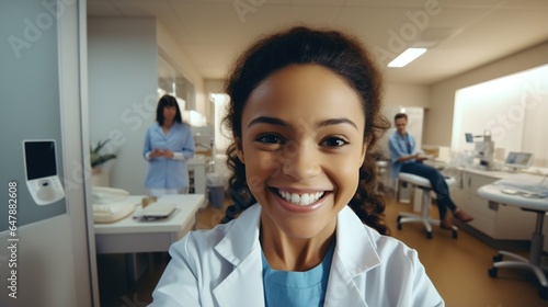 portrait of Smiling female doctor, generative ai