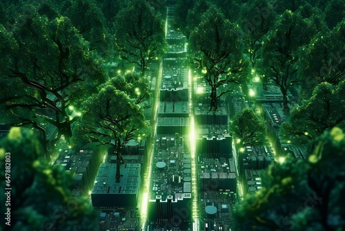 Cybernetic Woods, Virtual Grove, Techno-Forest, Digital Woodland, AI Wilderness, Techno-Nature, genetative AI