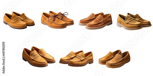 Png Set Brown suede men s moccasins loafers on a transparent background photo