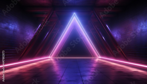 Modern Sci Fi Elegant Retro Club Stage Glowing Blue Pink Purple Frame Light Rectangle In Dark Empty Grunge © Nob