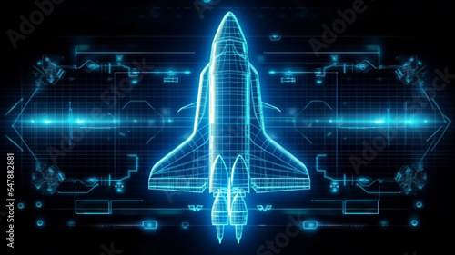 blueprint rocket technology, blue neon color