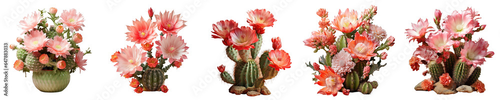 Png Set Isolated black cactus with flower transparent background