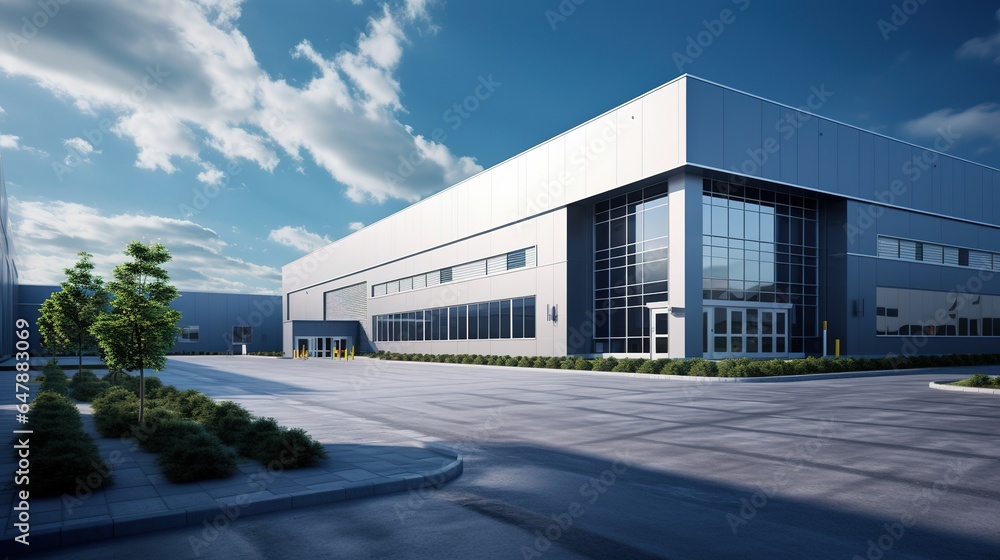 Modern office and large factory building with sky. generative ai - obrazy, fototapety, plakaty 