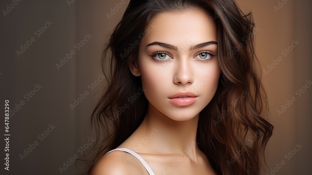 Fototapeta premium Beauty woman healthy clean skin beautiful female young model. Adult woman portrait on white background, skin care concept, gorgeous skin. on white background. generative ai