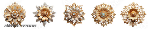 Fotografia Png Set Old fashioned sunflower brooch made of silver with intricate design set