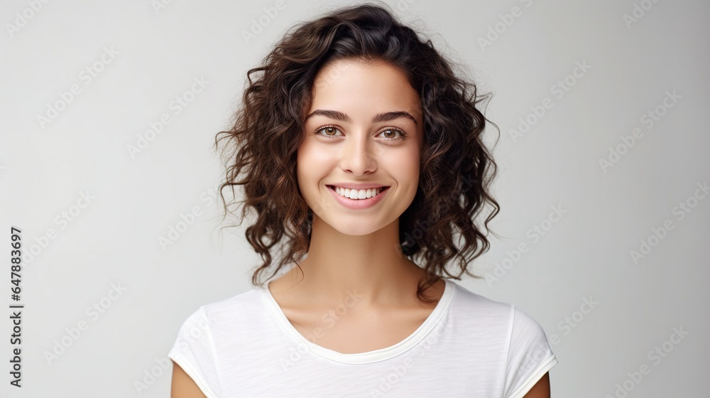 Portrait of a beautiful young woman smiling at the camera on white background Portrait of a beautiful young woman smiling at the camera on white background