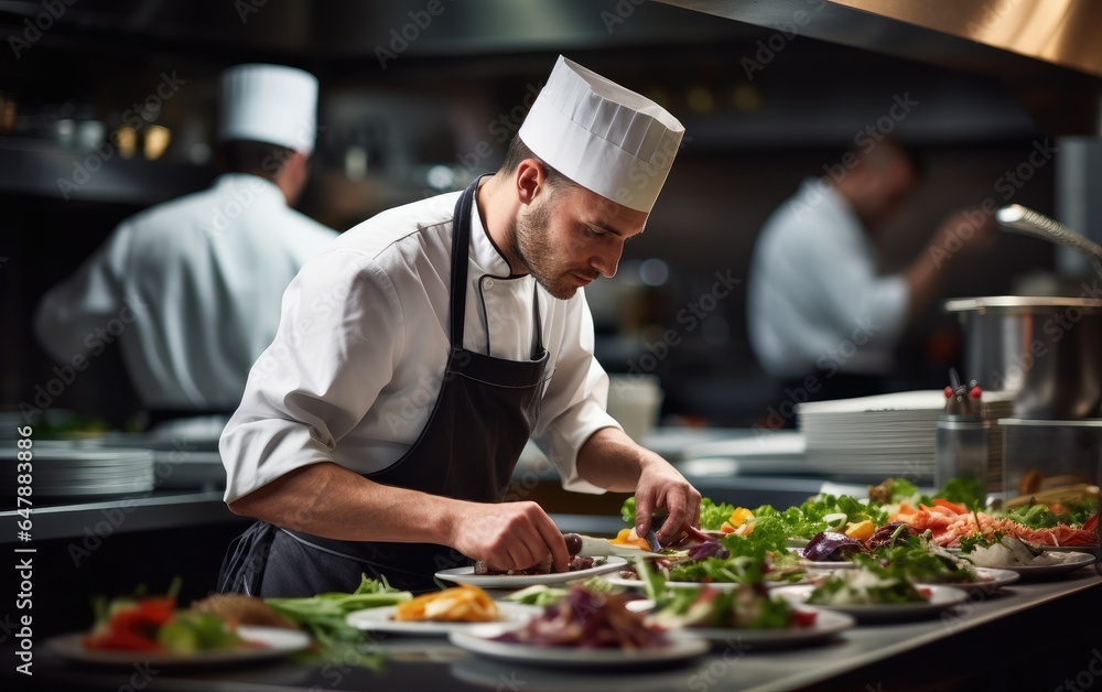 Chef cooking on the kitchen. Generative AI Chef cooking on the kitchen. Generative AI