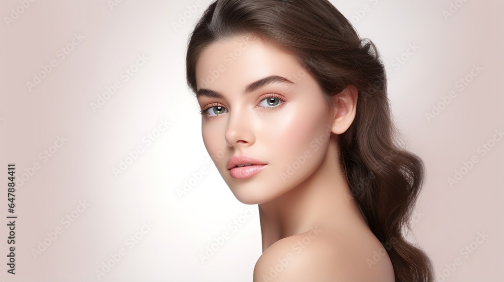 Stunning girl with healthy pure skin, glowing skin, and fresh beauty model makeup. generative ai Stunning girl with healthy pure skin, glowing skin, and fresh beauty model makeup. generative ai