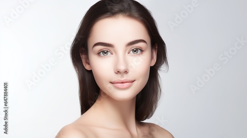 Stunning girl with healthy pure skin, glowing skin, and fresh beauty model makeup. generative ai