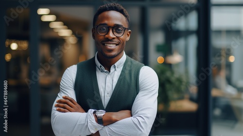 Smiling african American millennial businessman. generative ai