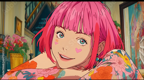Streamer girl with pink hairs