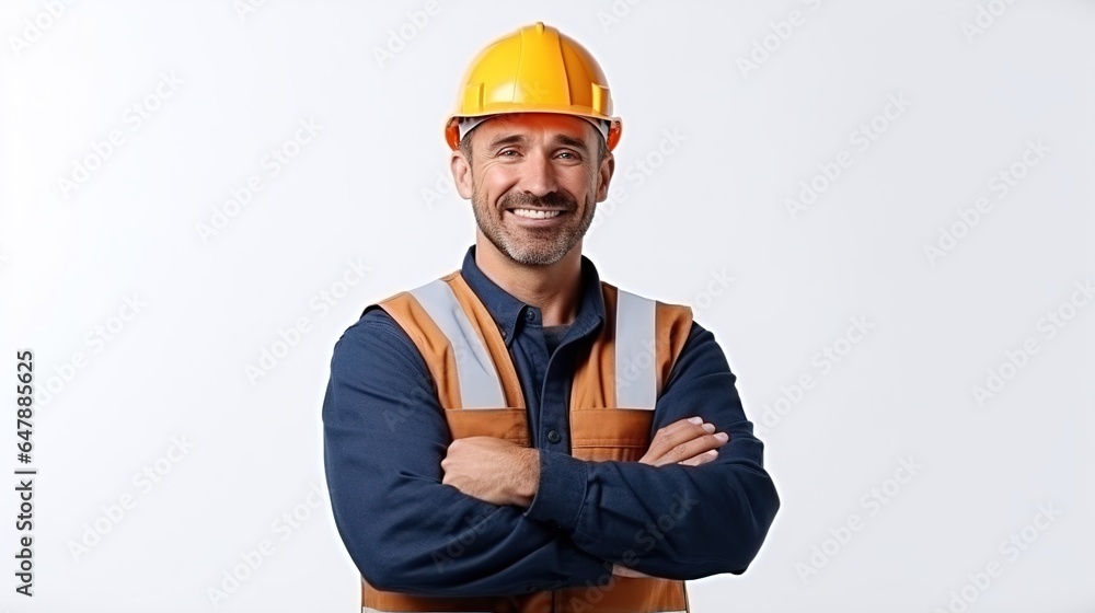 Construction workers in hard hats on a white background. generative ai Construction workers in hard hats on a white background. generative ai