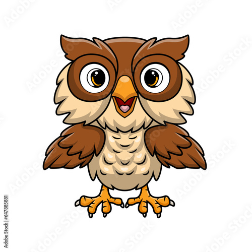 Cute little owl cartoon on white background