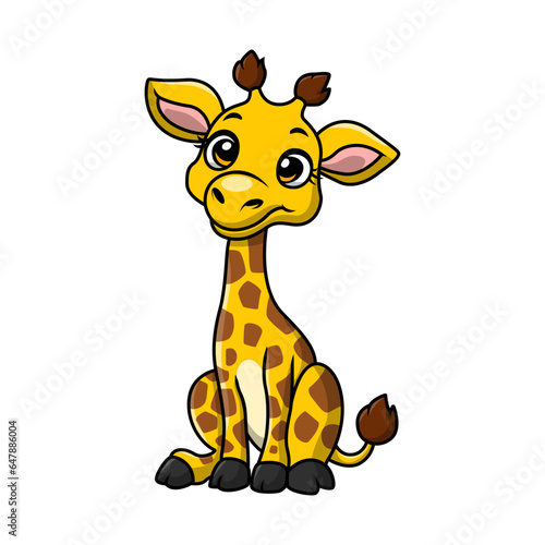 Cute little giraffe cartoon on white background