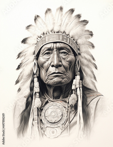 pencil sketch of a native american indian chief 