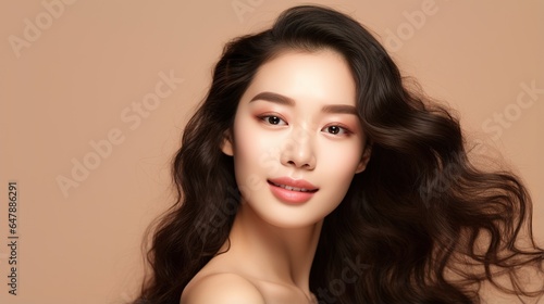 Face care, Facial treatment, Cosmetology, beauty and spa concept, beautiful young asian woman with clean fresh skin on white background