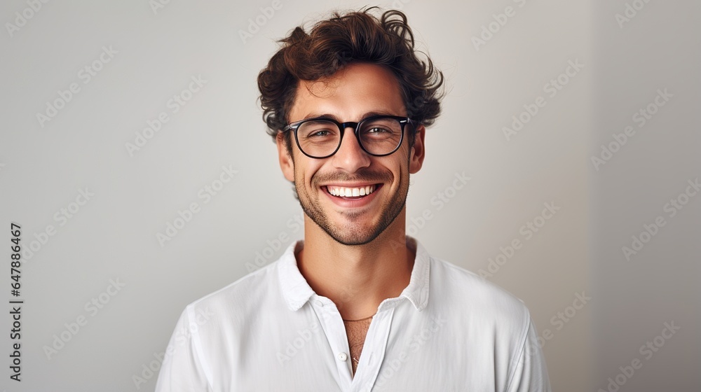 portrait of a smiling handsome man with glasses on studio background portrait of a smiling handsome man with glasses on studio background