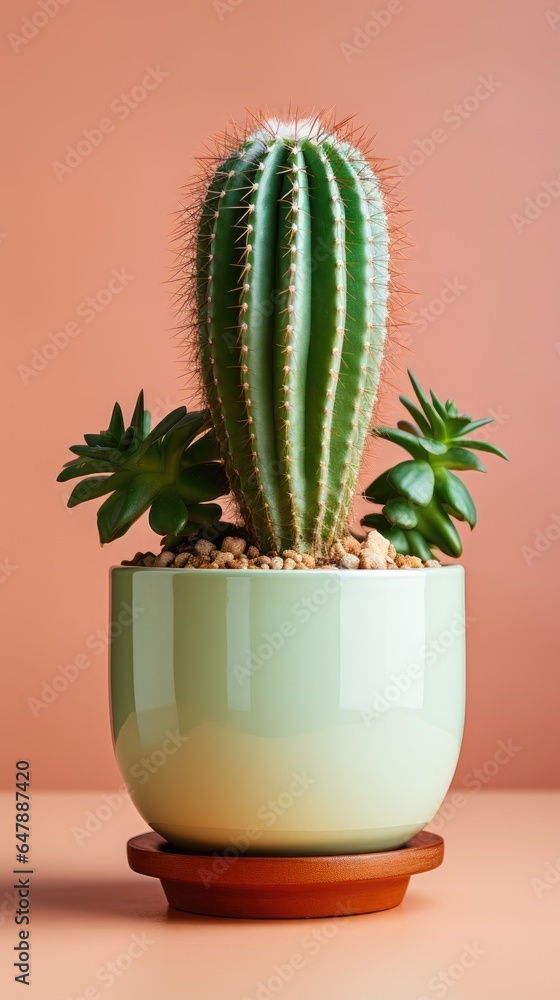single cactus on pot with pink background can be use for wallpaper, stories or story single cactus on pot with pink background can be use for wallpaper, stories or story