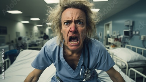 Angry patient in emergency department at hospital.