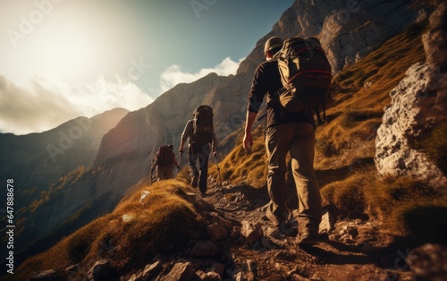 Nature Enthusiast Trekking through Mountain Terrain. Generative AI