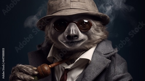 a sophisticated image of a well-dressed koala in a cap and smoking a pipe against a sleek onyx background.