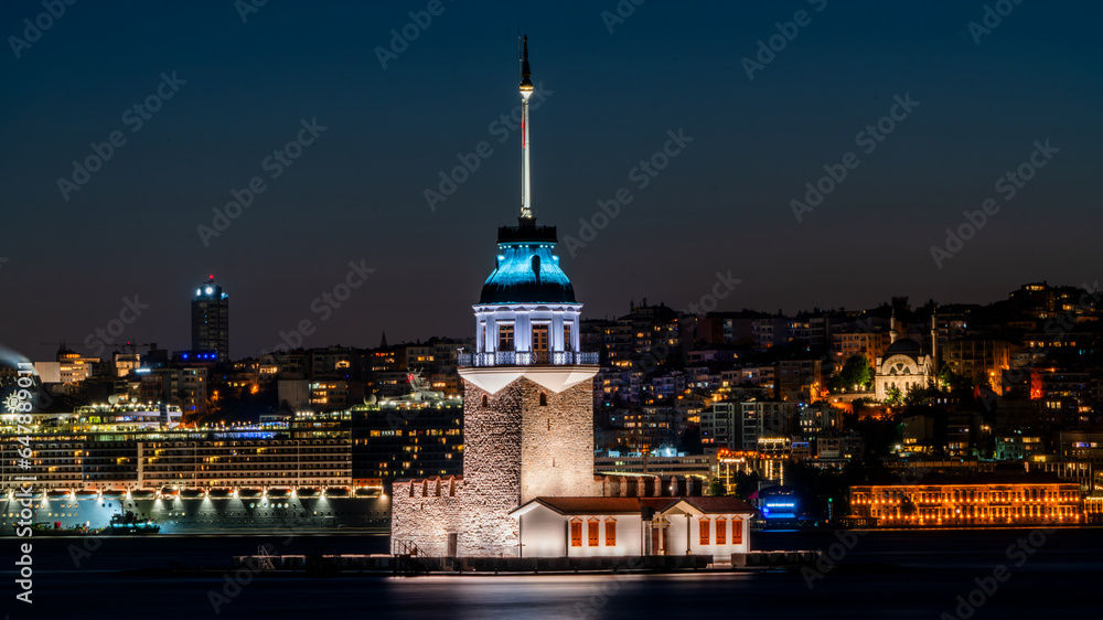 maiden tower at night istanbul