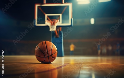 Basketball on court floor. Generative AI