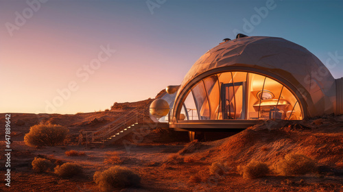 exterior shot of mars home during sunset