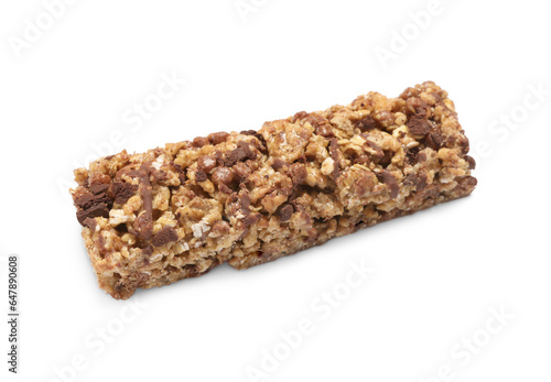 One tasty granola bar isolated on white