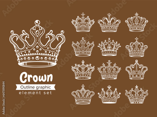 Crown outline doodle sketch vector set collection