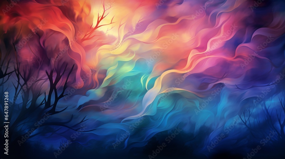 "Colorful smoky tendrils caress a twilight horizon." - obrazy, fototapety, plakaty 