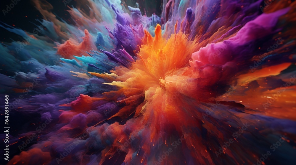 Craft an AI-generated masterpiece that mimics the beauty of a colorful explosion, as if viewed through the lens of a high-definition camera.