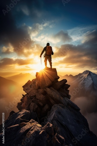 Hiker on a peak at sunrise....