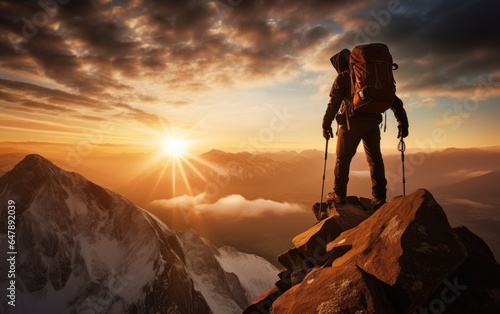 Hiker on a peak at sunrise....