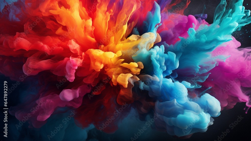 Craft an elegant abstract artwork, capturing the essence of a colorful explosion frozen in a moment of timeless beauty.