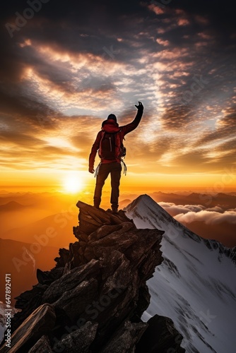 Hiker on a peak at sunrise....